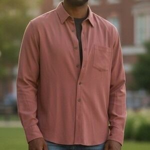 Tommy Bahama Men's Lg 100% Silk Burgundy Red Button Up Long Sleeve Shirt
